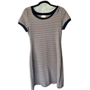 Modcloth Knit Black Red and Blue Striped Knee Length Dress